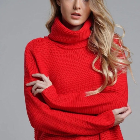 "Host Pick" New Warm Comfy Ribbed Red Winter Fall Turtleneck Sweater - Picture 3 of 8